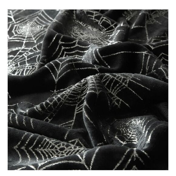 Halloween velvet plush throw blanket- Black w Silver Metallic Spiderwebs- 50x60 - Picture 2 of 8